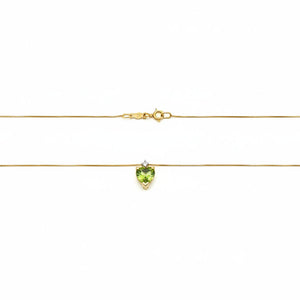 10k Yellow Gold Heart Shaped Peridot with Diamond Pendant Necklace,P:0.6ct