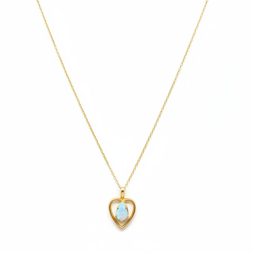 14k Yellow Gold Opal Inside Heart Pendant Necklace