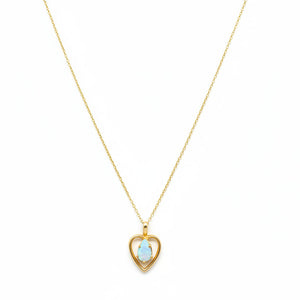 14k Yellow Gold Opal Inside Heart Pendant Necklace