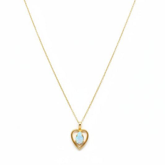 14k Yellow Gold Opal Inside Heart Pendant Necklace