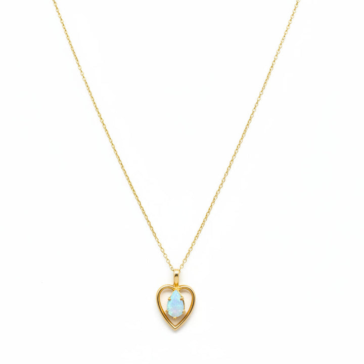 14k Yellow Gold Opal Inside Heart Pendant Necklace