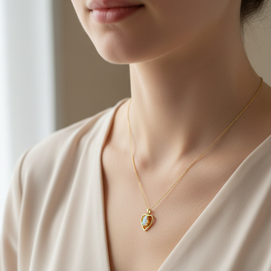 14k Yellow Gold Opal Inside Heart Pendant Necklace