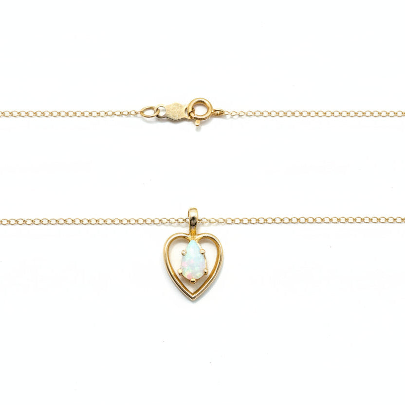 14k Yellow Gold Opal Inside Heart Pendant Necklace