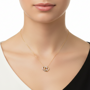 10k Two-tone Gold Heart linked Diamond Necklace,TDW:0.025ct SI H