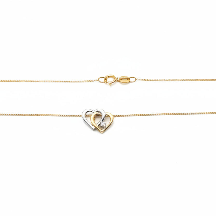 10k Two-tone Gold Heart linked Diamond Necklace,TDW:0.025ct SI H