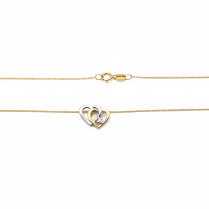 10k Two-tone Gold Heart linked Diamond Necklace,TDW:0.025ct SI H