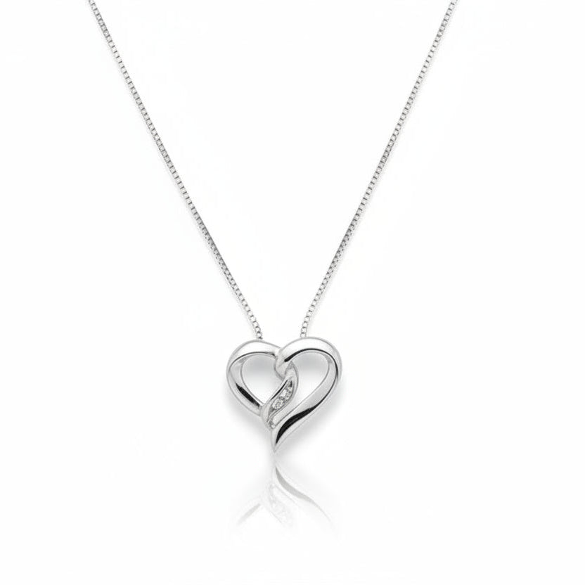 10k White Gold Heart Shaped Diamond Necklace,TDW:0.018ct SI H