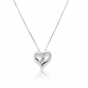 10k White Gold Heart Shaped Diamond Necklace,TDW:0.018ct SI H