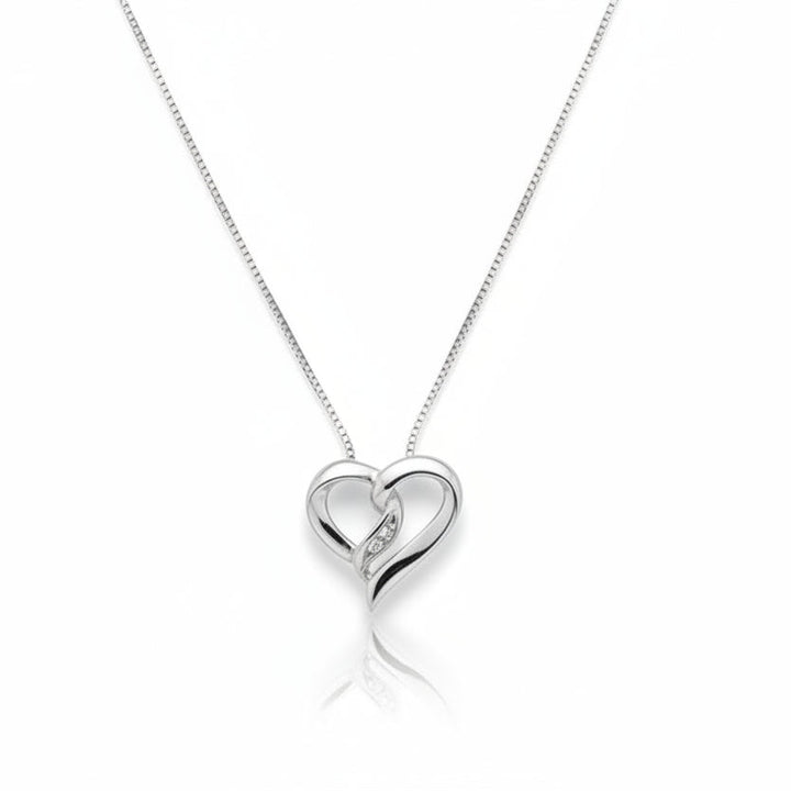 10k White Gold Heart Shaped Diamond Necklace,TDW:0.018ct SI H