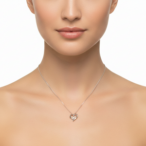 10k White Gold Heart Shaped Diamond Necklace,TDW:0.018ct SI H