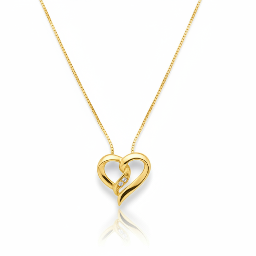 10k Yellow Gold Heart Shaped Diamond Necklace,TDW:0.018ct SI H