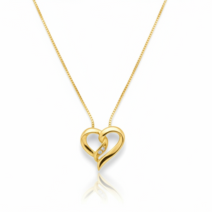 10k Yellow Gold Heart Shaped Diamond Necklace,TDW:0.018ct SI H