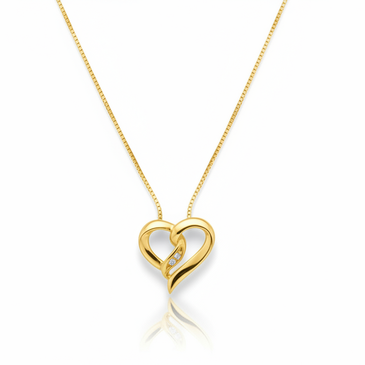 10k Yellow Gold Heart Shaped Diamond Necklace,TDW:0.018ct SI H