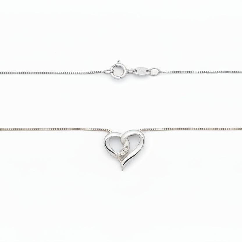10k White Gold Heart Shaped Diamond Necklace,TDW:0.018ct SI H