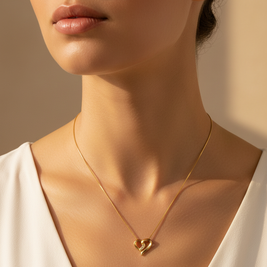 10k Yellow Gold Heart Shaped Diamond Necklace,TDW:0.018ct SI H