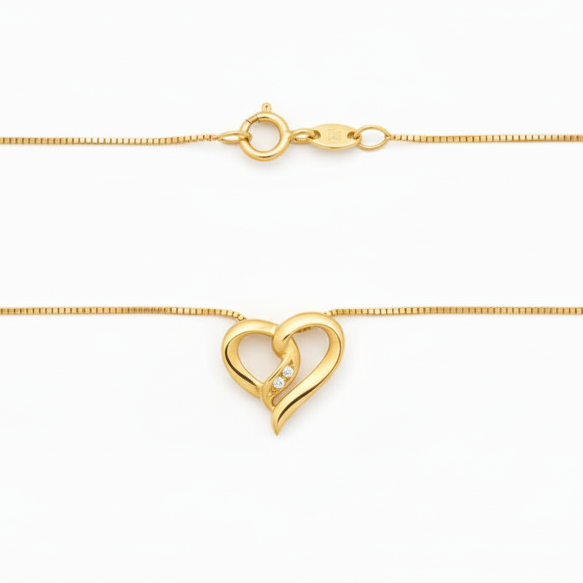 10k Yellow Gold Heart Shaped Diamond Necklace,TDW:0.018ct SI H