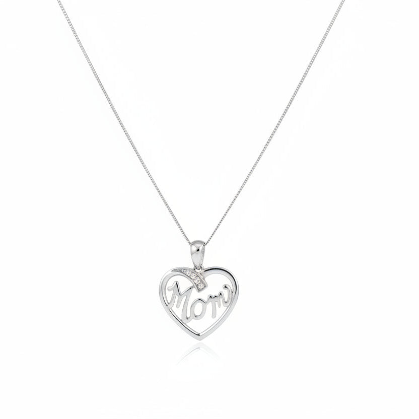10k White Gold  Letter "MOM" with Diamond Necklace