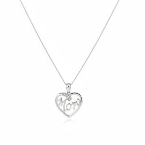 10k White Gold  Letter "MOM" with Diamond Necklace