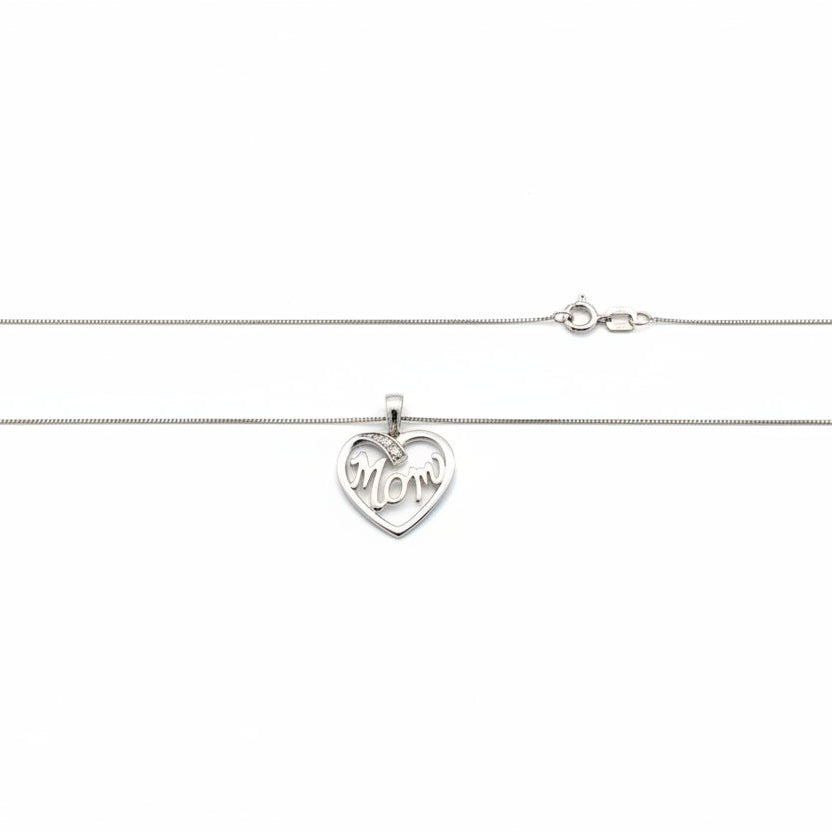 10k White Gold  Letter "MOM" with Diamond Necklace