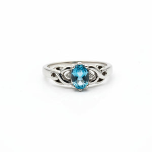 925 Sterling Silver Blue Topaz and White Cubic Zirconia Ring