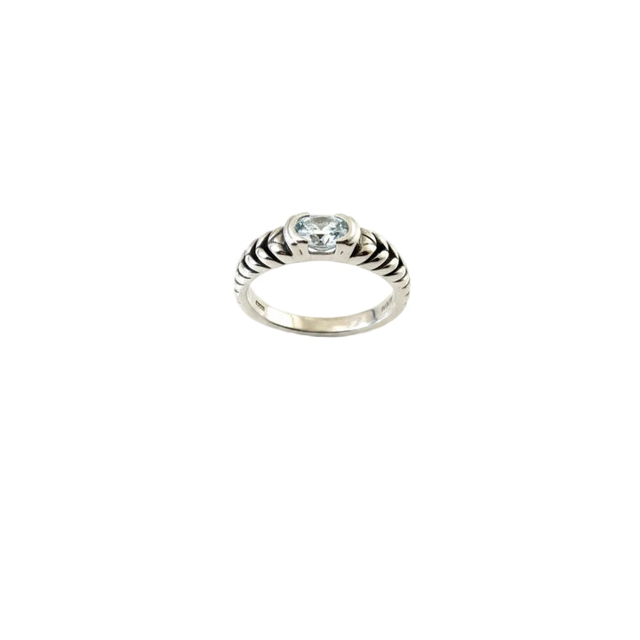 925 Sterling Silver Blue Topaz Textured Band Ring