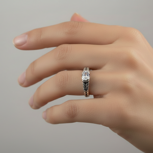 925 Sterling Silver Blue Topaz Textured Band Ring