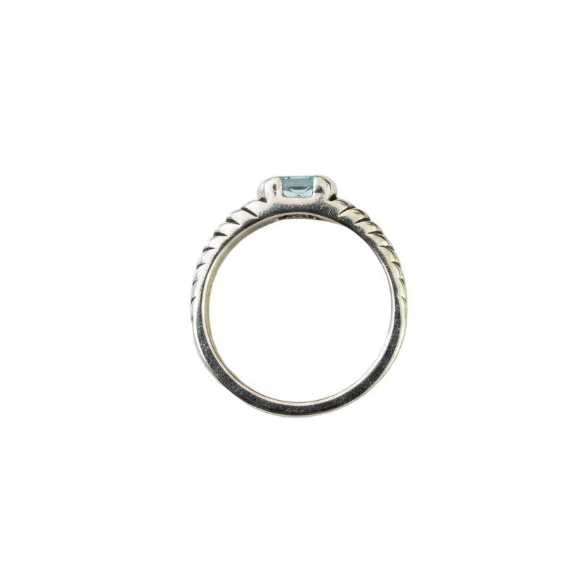 925 Sterling Silver Blue Topaz Textured Band Ring