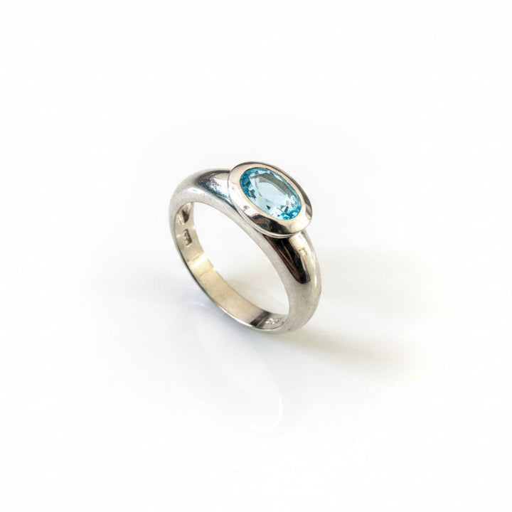 925 Sterling Silver Bezel-Set Blue Topaz Ring, T:1.13ct