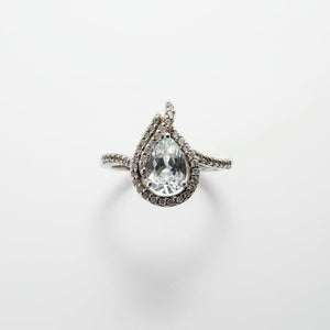 925 Sterling Silver Teardrop Blue Topaz and White Cubic Zirconia Ring