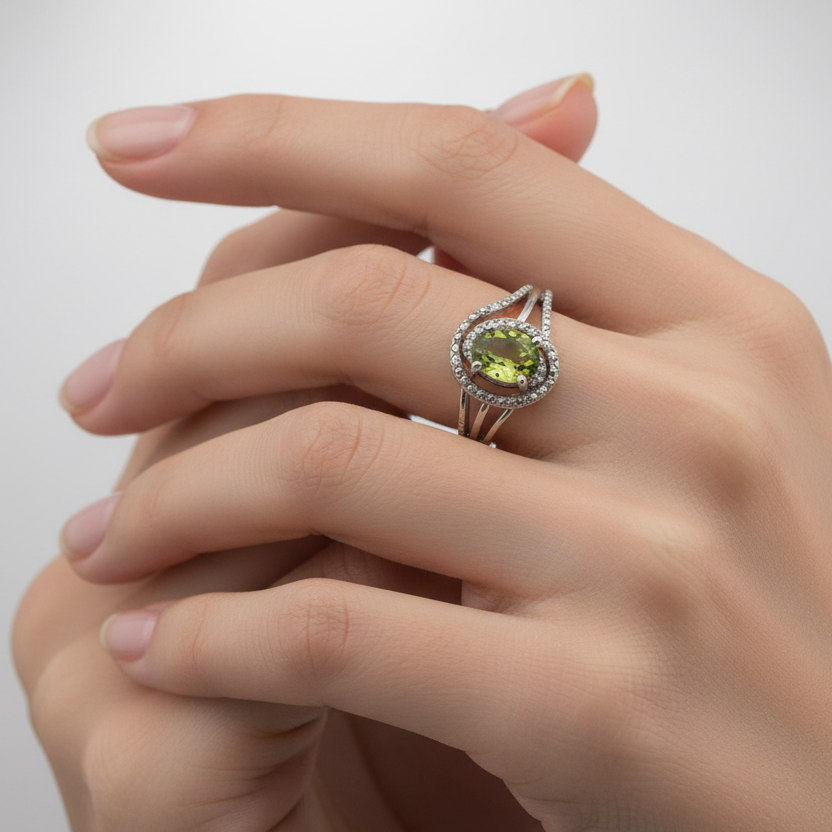 925 Sterling Silver Oval Cut Peridot Ring