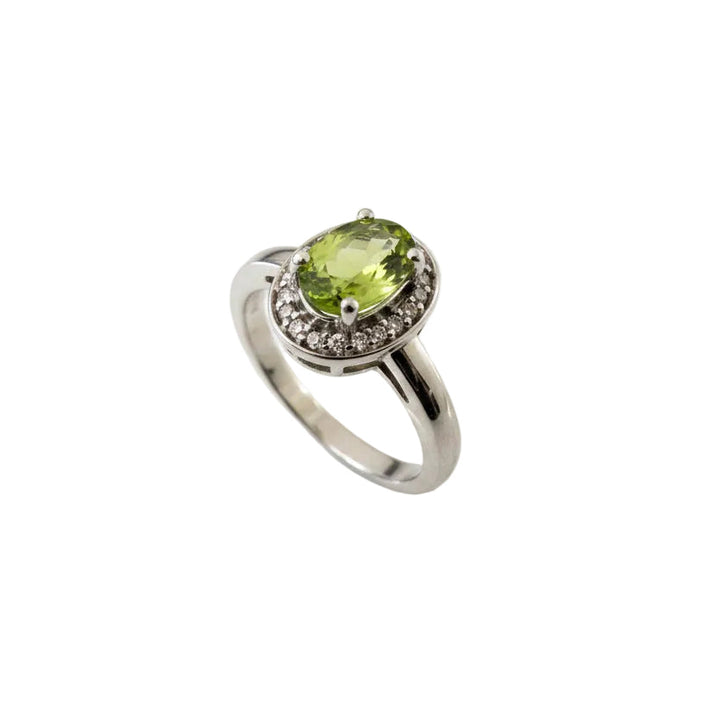 925 Sterling Silver Oval Cut Peridot with White CZ Ring