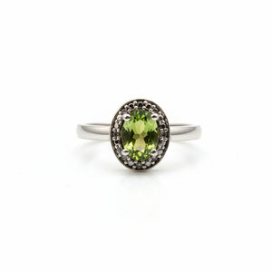 925 Sterling Silver Oval Cut Peridot with White CZ Ring