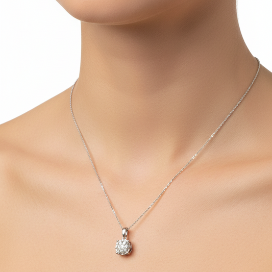 925 Sterling Silver Diamond Cluster Design Necklace