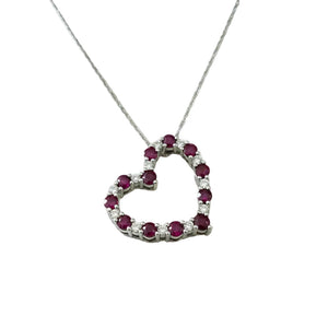 925 Sterling Silver Ruby and Diamond Heart  Necklace