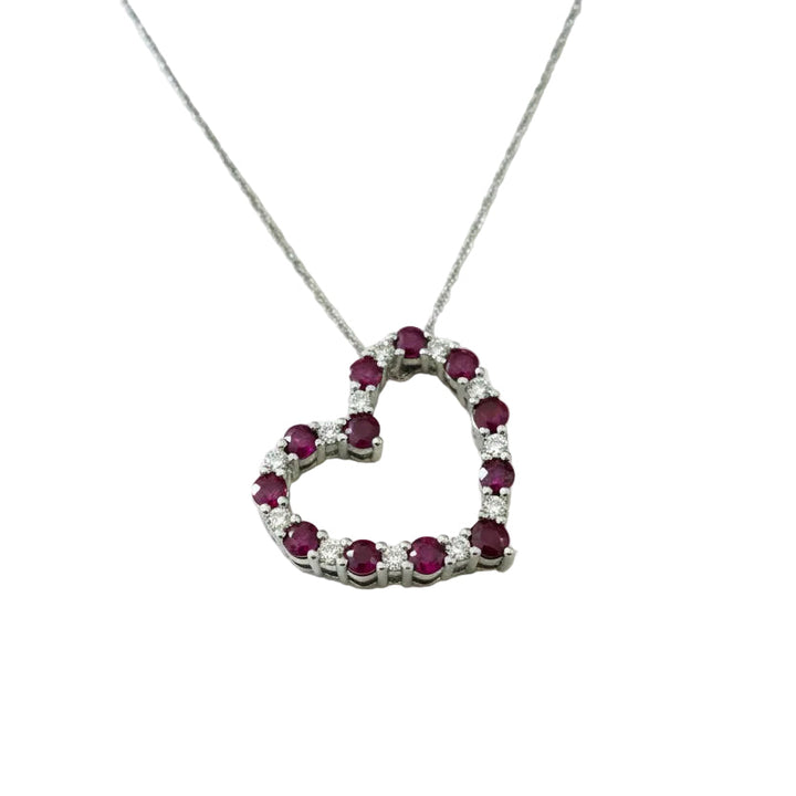 925 Sterling Silver Ruby and Diamond Heart  Necklace