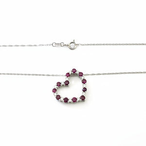 925 Sterling Silver Ruby and Diamond Heart  Necklace
