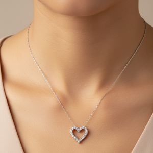 925 Sterling Silver Diamond Heart Necklace