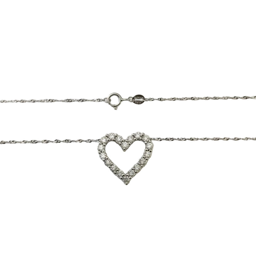925 Sterling Silver Diamond Heart Necklace