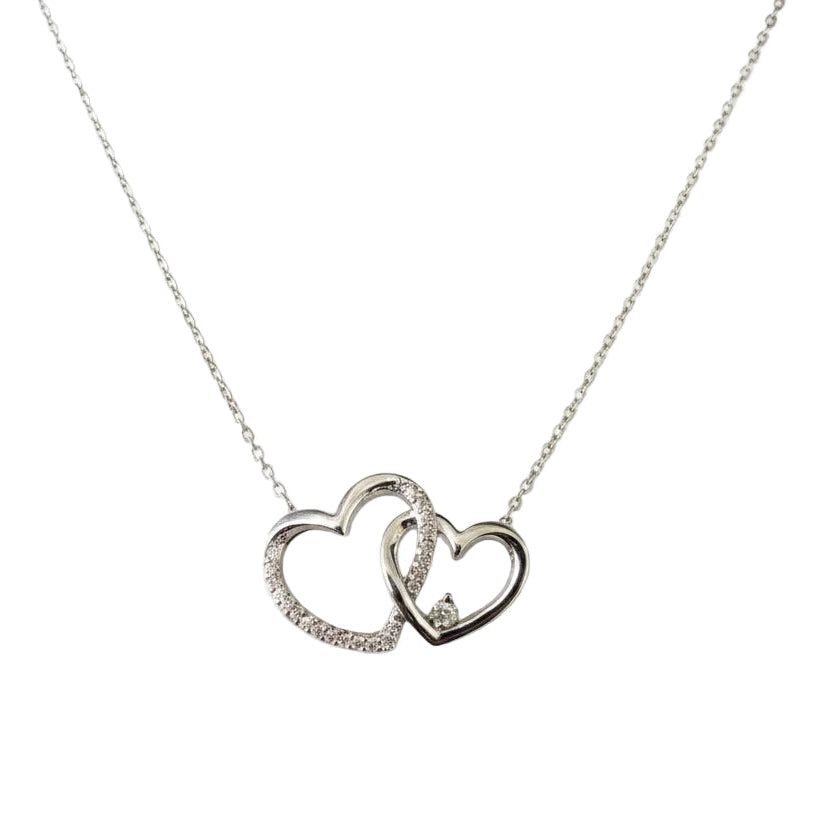 925 Sterling Silver Two Diamond Heart Linked Necklace