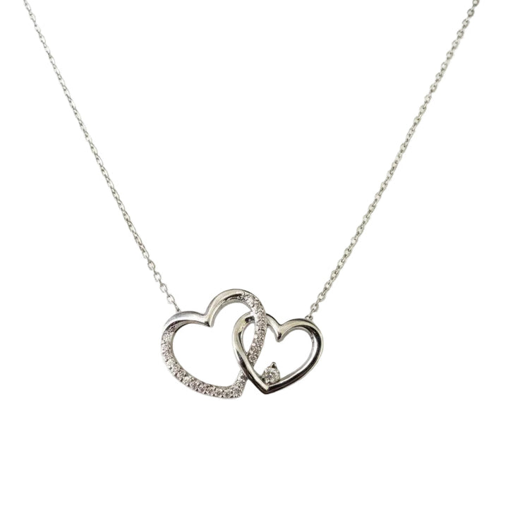 925 Sterling Silver Two Diamond Heart Linked Necklace