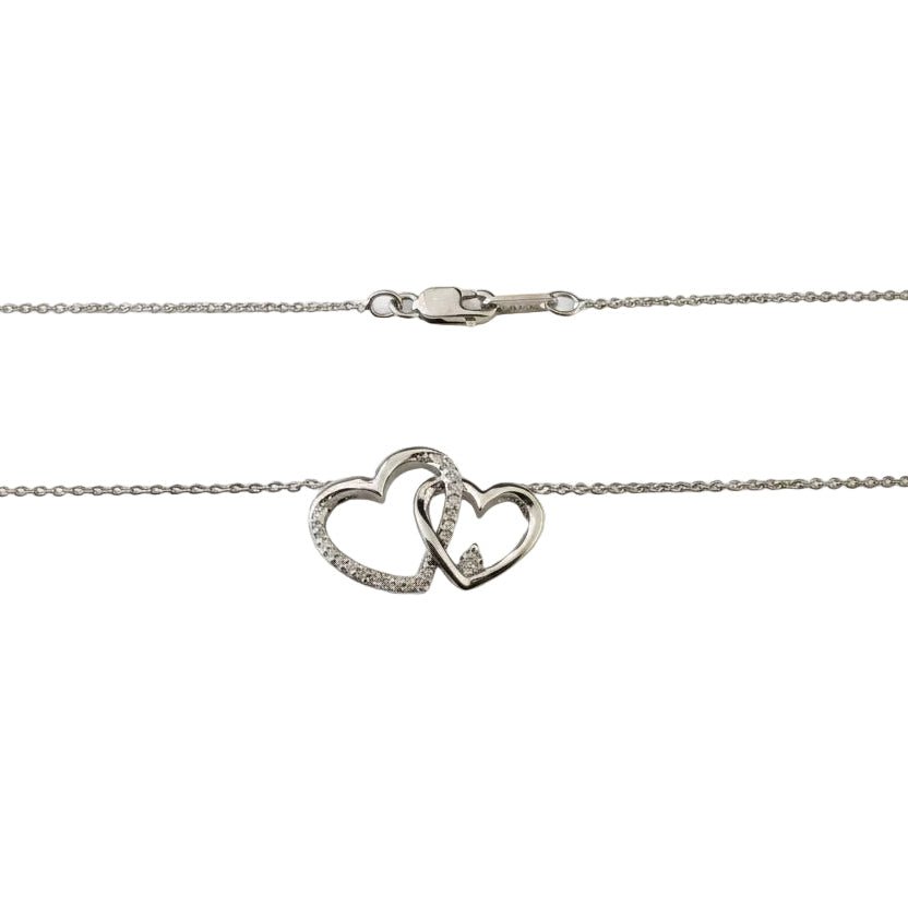 925 Sterling Silver Two Diamond Heart Linked Necklace