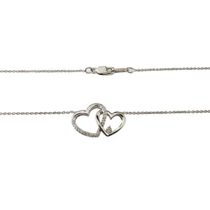 925 Sterling Silver Two Diamond Heart Linked Necklace