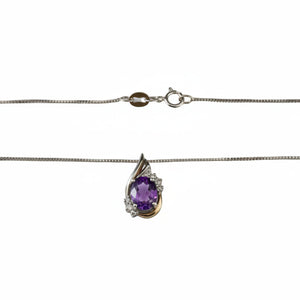 925 Sterling Silver 10k Yellow Gold Amethyst with Diamond Pendant Necklace