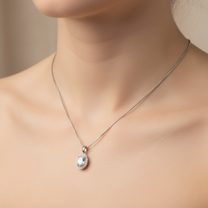 925 Sterling Silver Oval Cut Blue Topaz Necklace