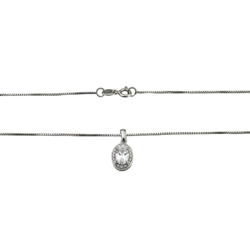 925 Sterling Silver Oval Cut Blue Topaz Necklace
