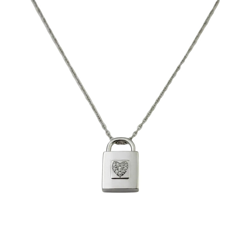 925 Sterling Silver Cubic Zirconia Heart Lock Necklace