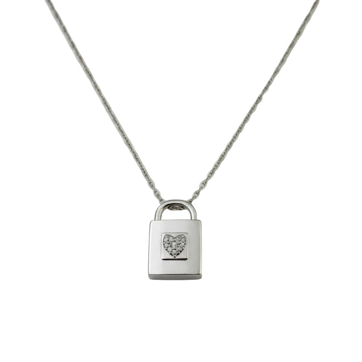 925 Sterling Silver Cubic Zirconia Heart Lock Necklace