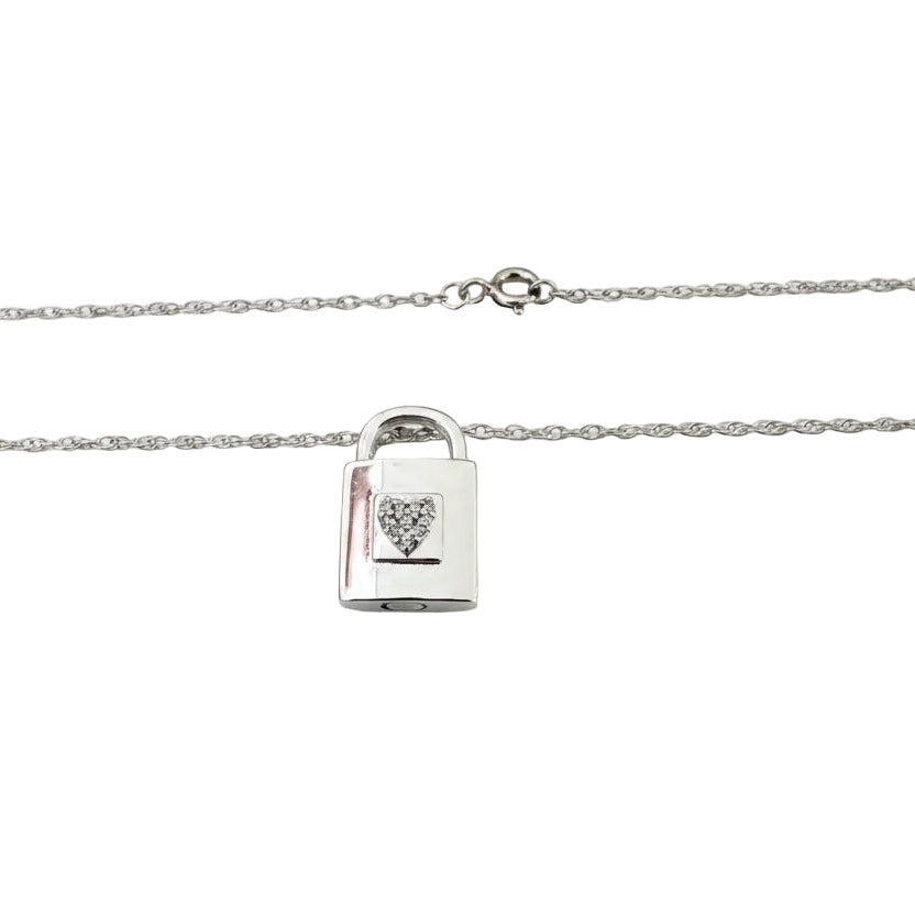 925 Sterling Silver Cubic Zirconia Heart Lock Necklace