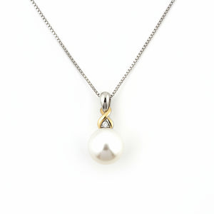 925 Sterling Silver 14k Yellow Gold Pearl with Diamond Necklace