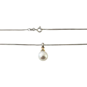 925 Sterling Silver 14k Yellow Gold Pearl with Diamond Necklace